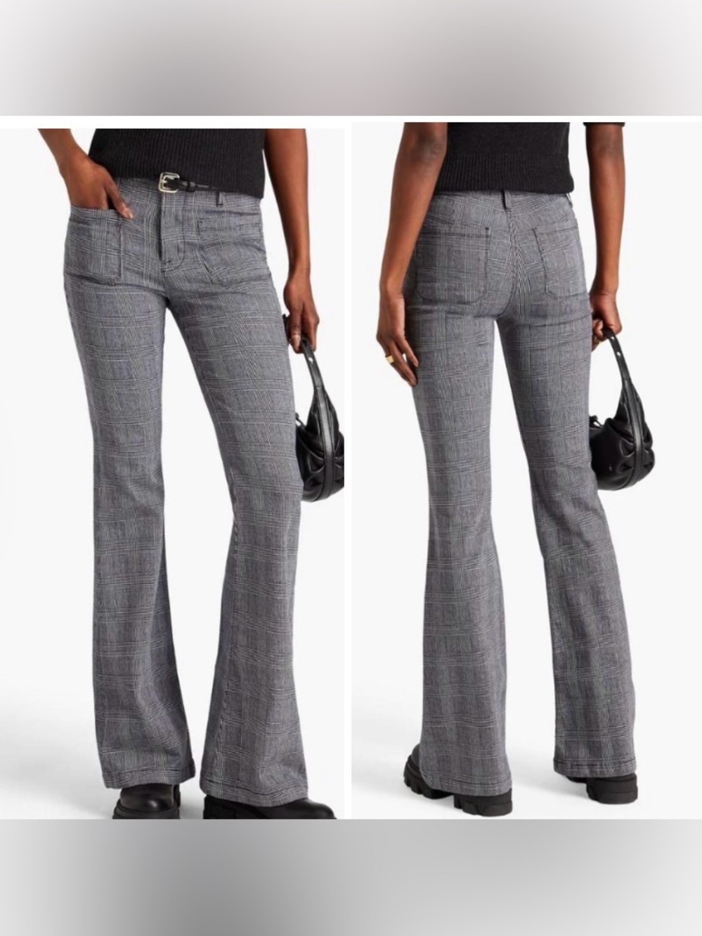 Frame Le Bardot Flare Prince Of Wales Checked Pants Womens 30 Boho Retro